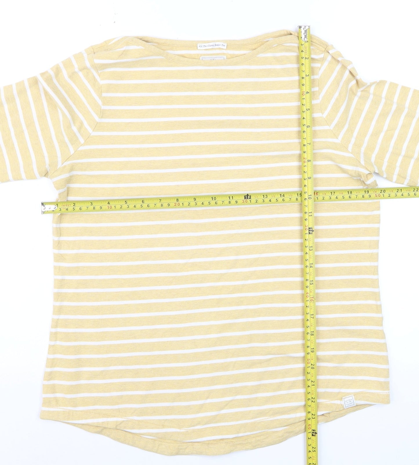 Fat Face Women Yellow Striped Long Sleeve Cotton Breton T-Shirt Size 12