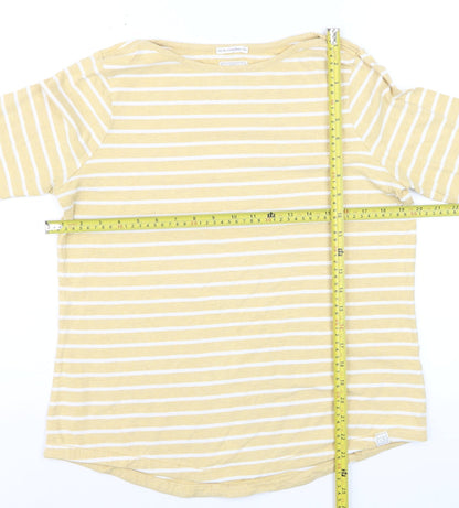 Fat Face Women Yellow Striped Long Sleeve Cotton Breton T-Shirt Size 12