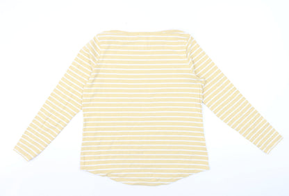 Fat Face Women Yellow Striped Long Sleeve Cotton Breton T-Shirt Size 12