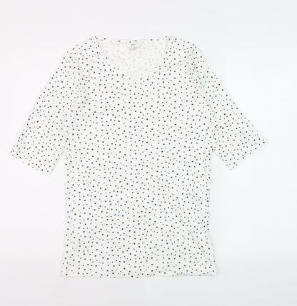 Cotton Traders Womens Ivory Polka Dot 3/4 Sleeve V-Neck T-Shirt Size 10