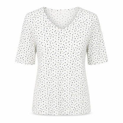 Cotton Traders Womens Ivory Polka Dot 3/4 Sleeve V-Neck T-Shirt Size 10