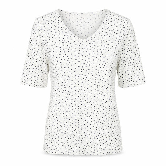 Cotton Traders Womens Ivory Polka Dot 3/4 Sleeve V-Neck T-Shirt Size 10