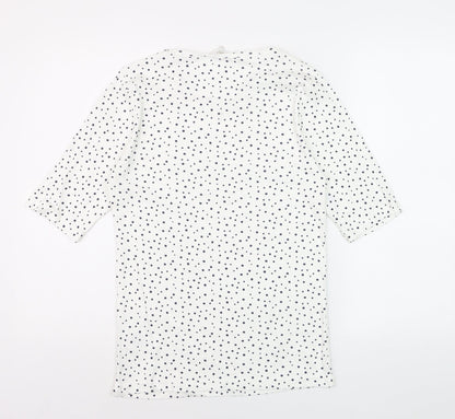 Cotton Traders Womens Ivory Polka Dot 3/4 Sleeve V-Neck T-Shirt Size 10
