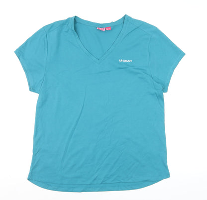 LA Gear Women's Blue V-Neck Short Sleeve Active T-Shirt UK 18