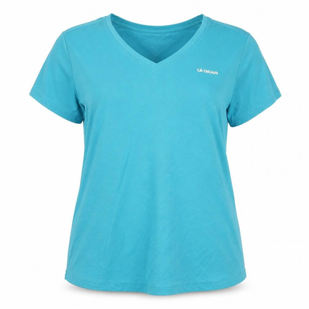 LA Gear Women's Blue V-Neck Short Sleeve Active T-Shirt UK 18