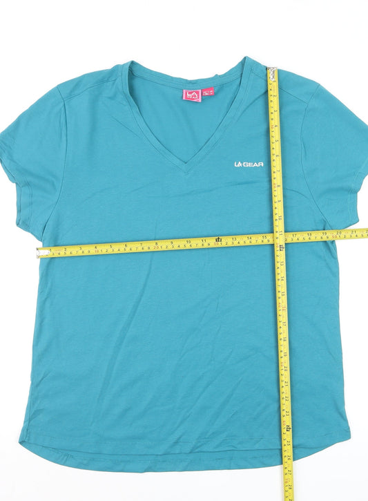 LA Gear Women's Blue V-Neck Short Sleeve Active T-Shirt UK 18