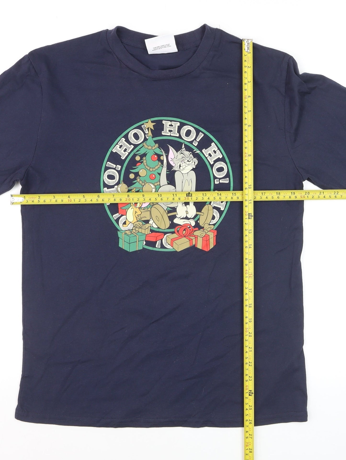 Tom & Jerry Men's Blue Christmas Long Sleeve Graphic Shirt Size S