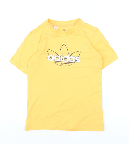 Adidas Boys Yellow Graphic Logo T-Shirt 7-8 Years Short Sleeve Casual