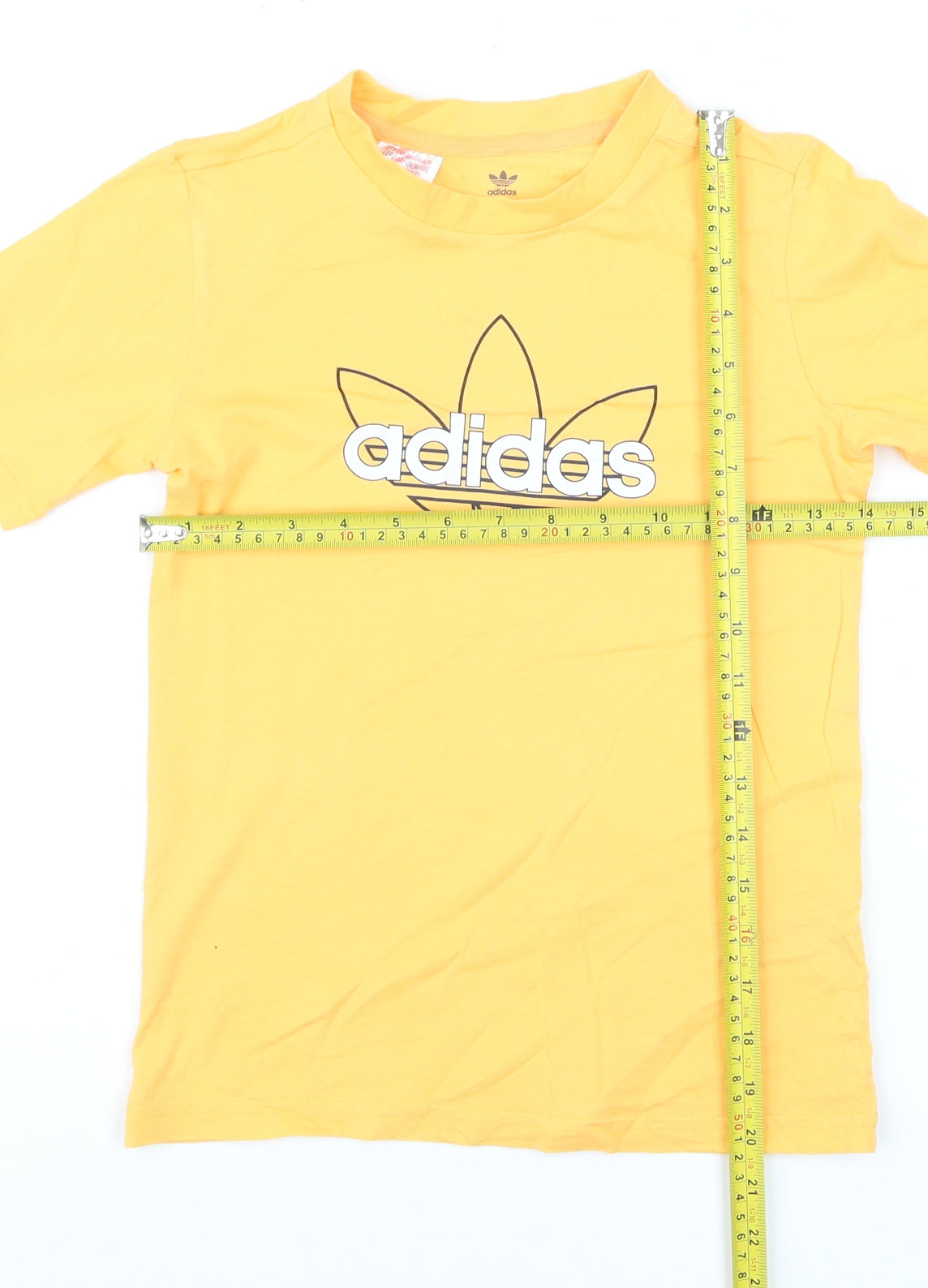 Adidas Boys Yellow Graphic Logo T-Shirt 7-8 Years Short Sleeve Casual