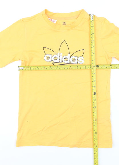 Adidas Boys Yellow Graphic Logo T-Shirt 7-8 Years Short Sleeve Casual