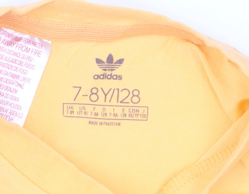 Adidas Boys Yellow Graphic Logo T-Shirt 7-8 Years Short Sleeve Casual