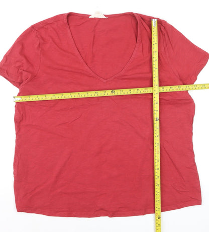 Seasalt Cornwall Womens Red Organic Cotton V-Neck T-Shirt Size 18