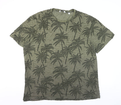 Next Men’s Green Palm Print Regular Fit 2XL Cotton T-Shirt
