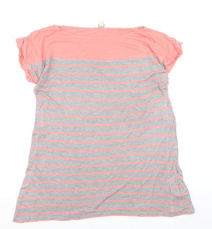 Monsoon Women’s Pink Grey Striped Cotton T-Shirt Size M