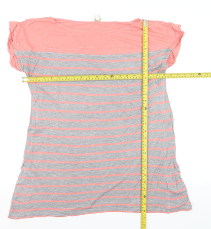 Monsoon Women’s Pink Grey Striped Cotton T-Shirt Size M
