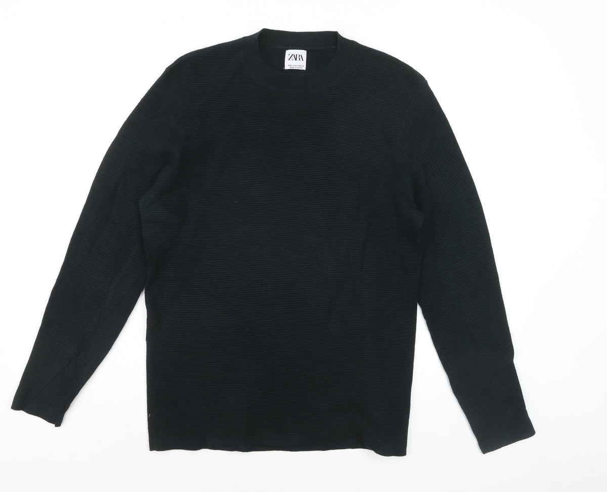 ZARA Men Black S Knit Crew Neck Long Sleeve Pullover Jumper