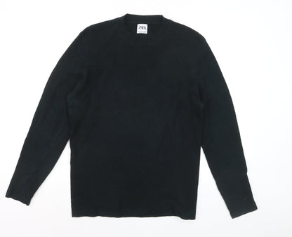 ZARA Men Black S Knit Crew Neck Long Sleeve Pullover Jumper
