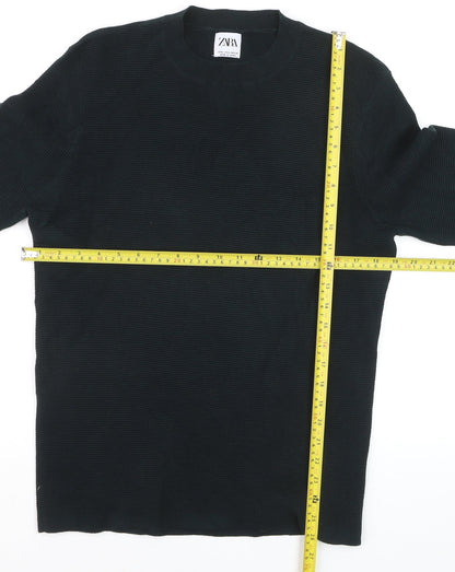 ZARA Men Black S Knit Crew Neck Long Sleeve Pullover Jumper