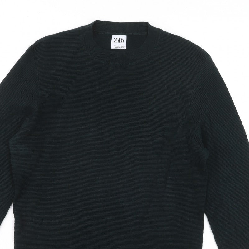 ZARA Men Black S Knit Crew Neck Long Sleeve Pullover Jumper