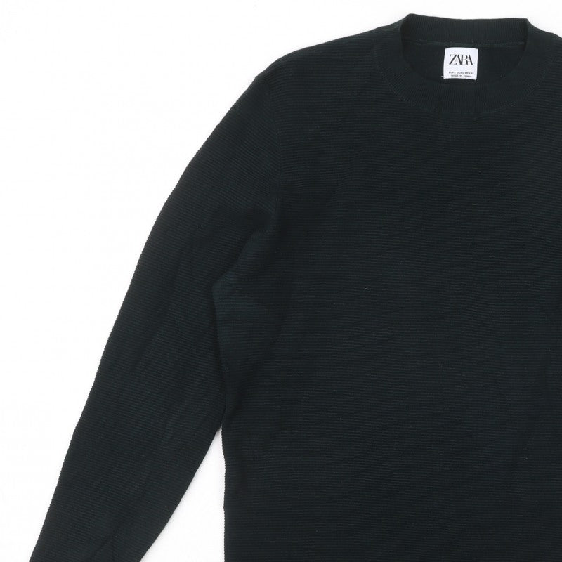ZARA Men Black S Knit Crew Neck Long Sleeve Pullover Jumper