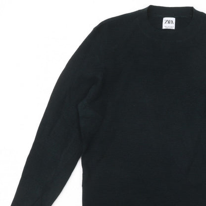 ZARA Men Black S Knit Crew Neck Long Sleeve Pullover Jumper