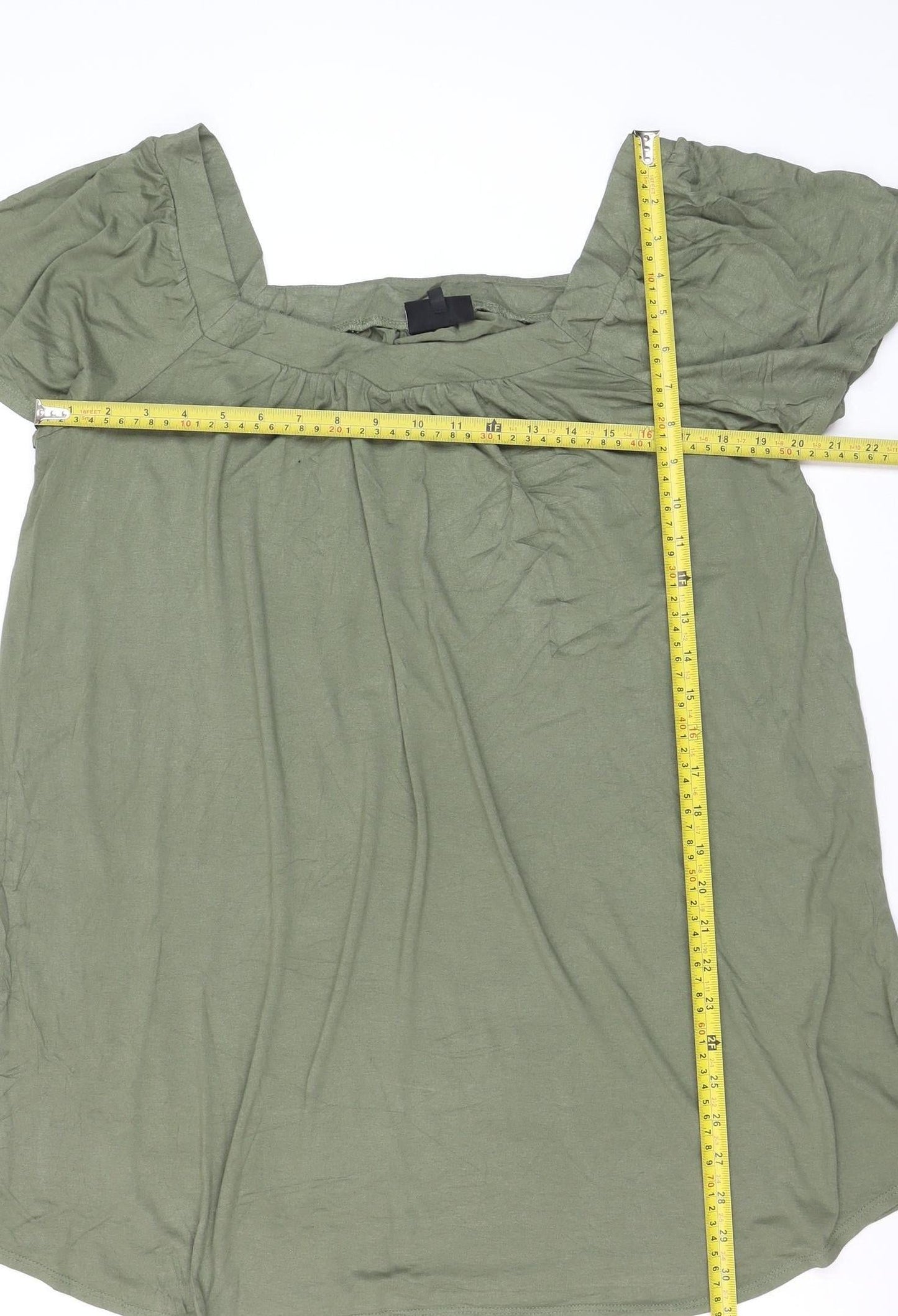 Live Unlimited London Womens Green Size 16 Tunic Short Sleeve Square Neck Blouse