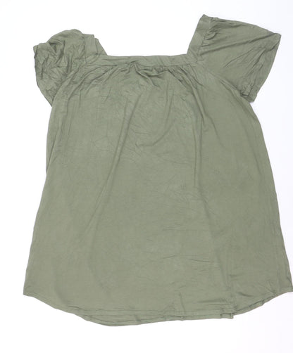 Live Unlimited London Womens Green Size 16 Tunic Short Sleeve Square Neck Blouse