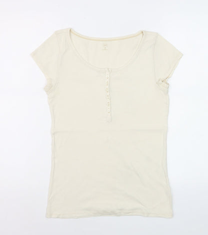 GAP Women’s Beige Short Sleeve Scoop Neck Button T-Shirt Size M