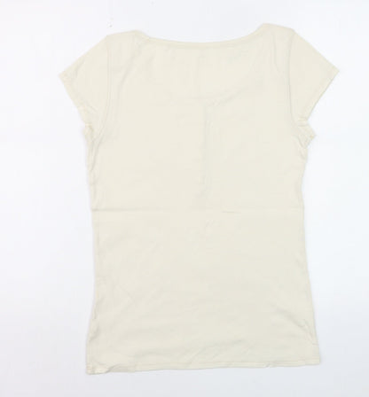 GAP Women’s Beige Short Sleeve Scoop Neck Button T-Shirt Size M
