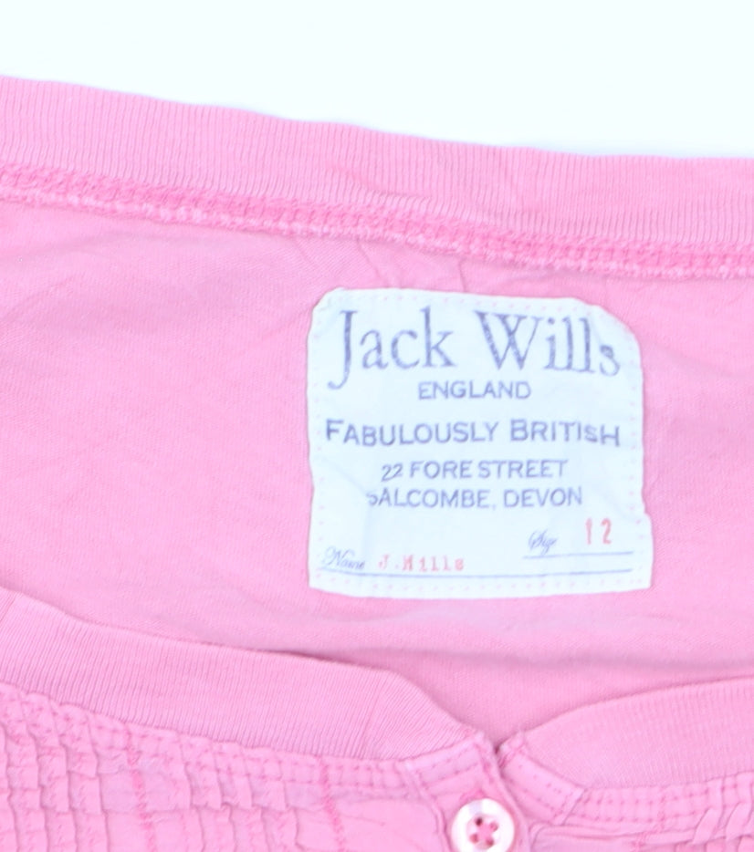 Jack Wills Women’s Pink 3/4 Sleeve Tunic Blouse Size 12 Cotton