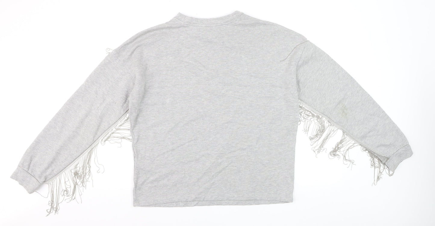 H&M Women’s Grey Fringe Pullover Jumper Size S