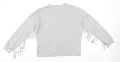H&M Women’s Grey Fringe Pullover Jumper Size S