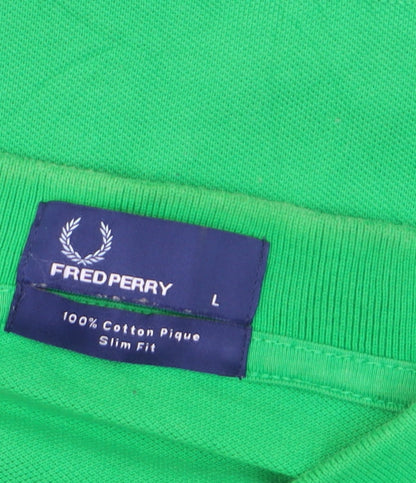 Fred Perry Men's Green Slim Fit Cotton Polo Shirt Size L