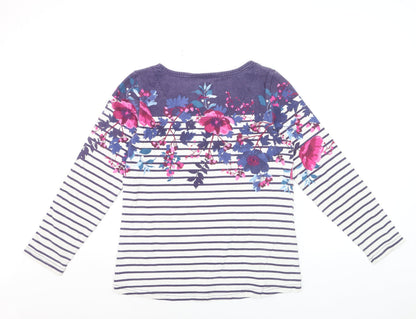 Joules Women's Multicoloured Floral Stripe Long Sleeve Cotton T-Shirt UK 10