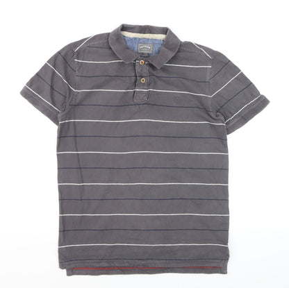 FatFace Men’s Grey Striped Polo Shirt Small Cotton Classic Fit