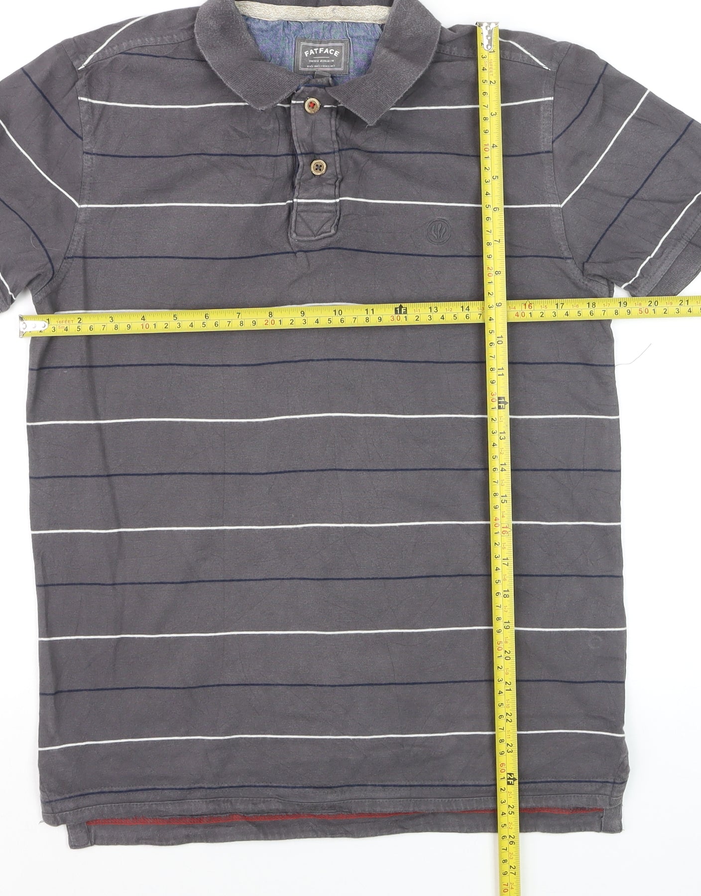 FatFace Men’s Grey Striped Polo Shirt Small Cotton Classic Fit
