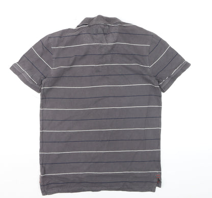 FatFace Men’s Grey Striped Polo Shirt Small Cotton Classic Fit