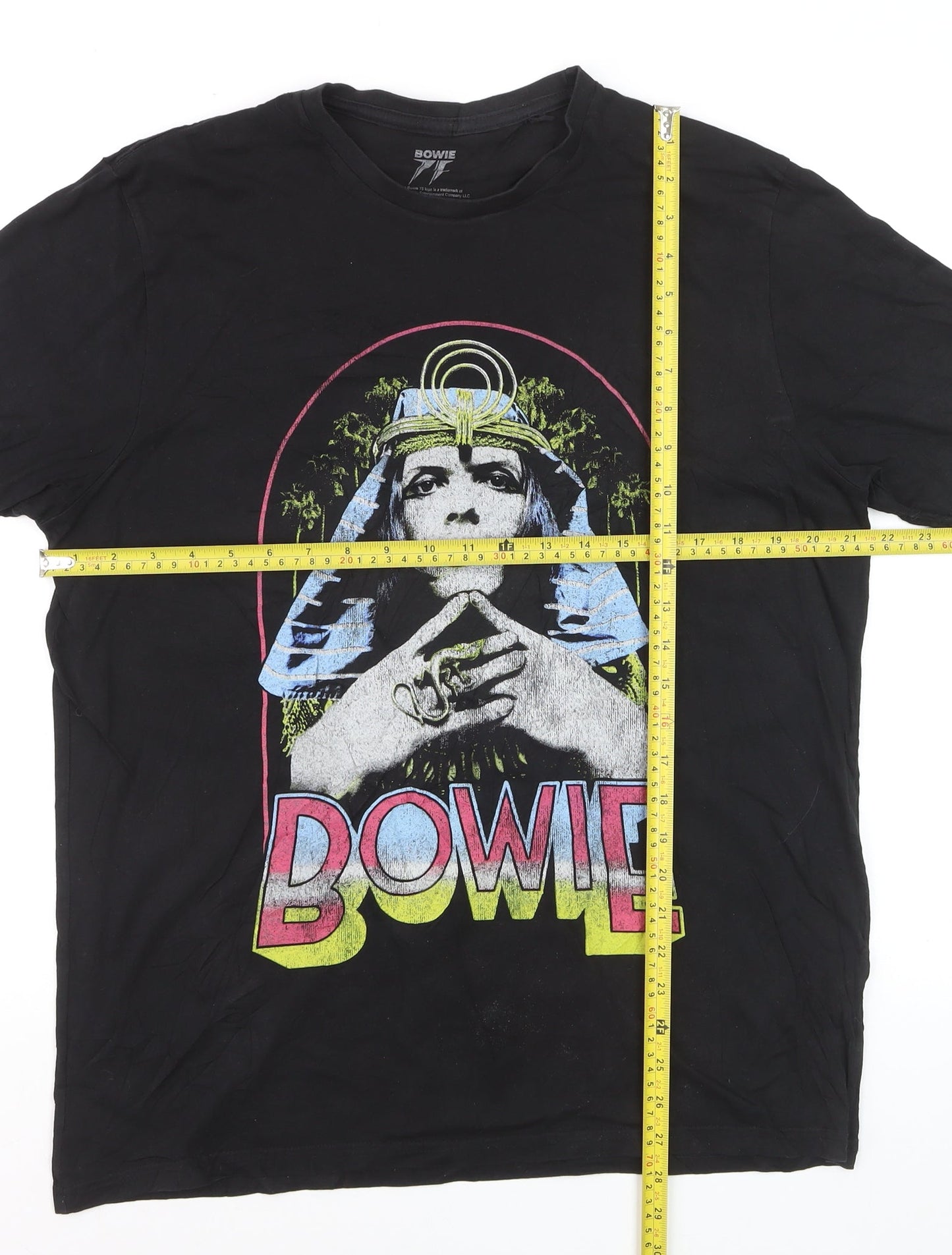 Bowie 75 Black Graphic Print Men's L T-Shirt - Music Retro Style