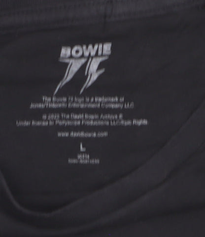 Bowie 75 Black Graphic Print Men's L T-Shirt - Music Retro Style