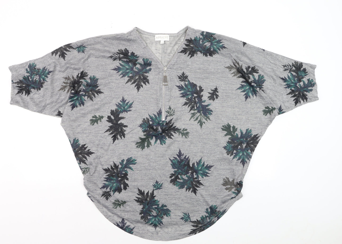 Apricot Women’s Grey Floral Zip Tunic Blouse S Relaxed Fit