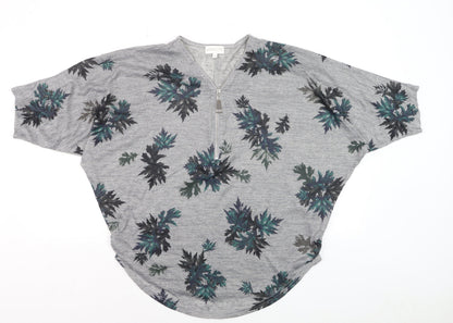 Apricot Women’s Grey Floral Zip Tunic Blouse S Relaxed Fit