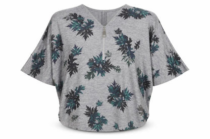 Apricot Women’s Grey Floral Zip Tunic Blouse S Relaxed Fit