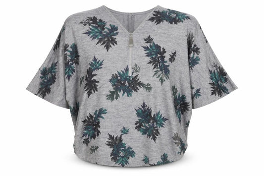 Apricot Women’s Grey Floral Zip Tunic Blouse S Relaxed Fit
