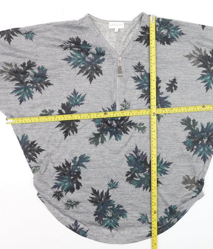 Apricot Women’s Grey Floral Zip Tunic Blouse S Relaxed Fit