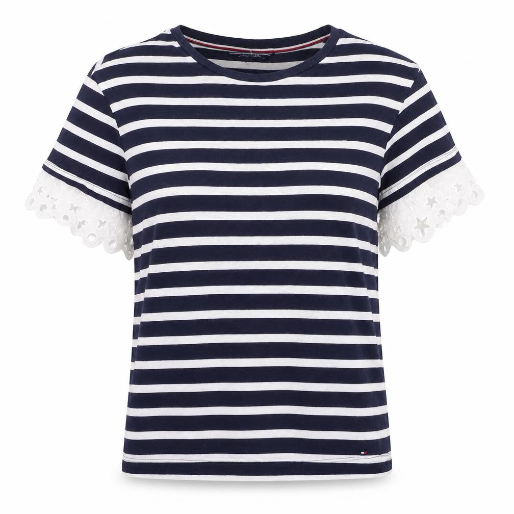 Tommy Hilfiger Women's Navy Striped Cotton T-Shirt XS
