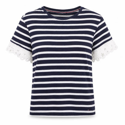 Tommy Hilfiger Women's Navy Striped Cotton T-Shirt XS