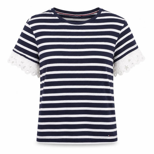 Tommy Hilfiger Women's Navy Striped Cotton T-Shirt XS