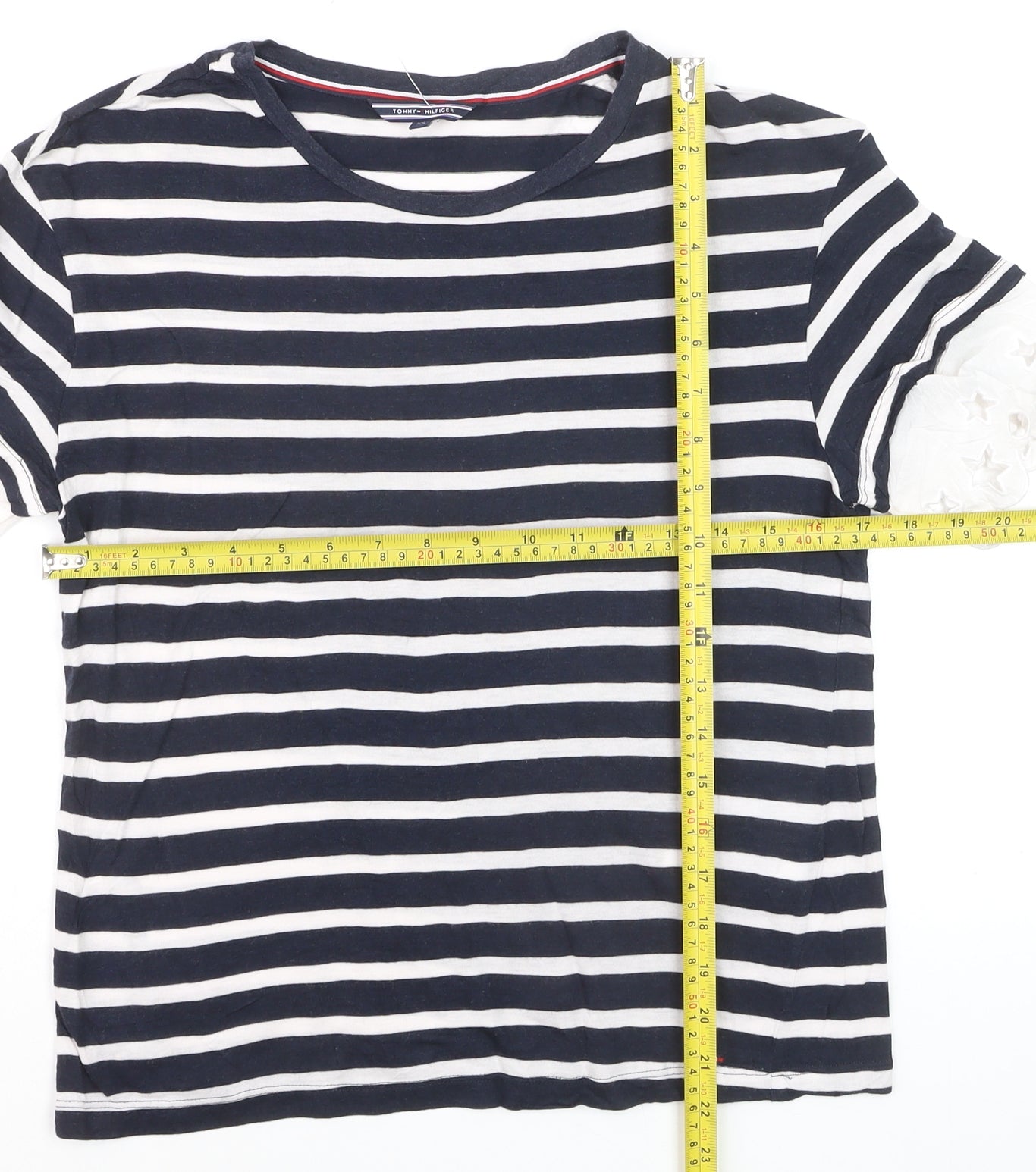 Tommy Hilfiger Women's Navy Striped Cotton T-Shirt XS