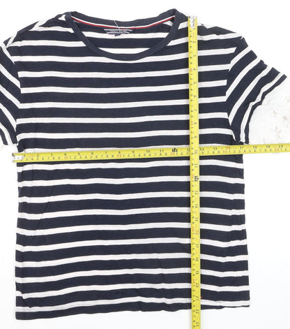 Tommy Hilfiger Women's Navy Striped Cotton T-Shirt XS