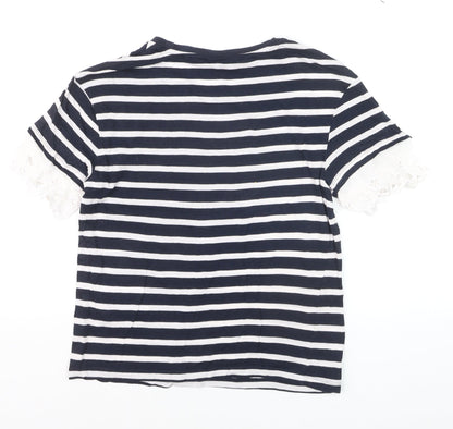 Tommy Hilfiger Women's Navy Striped Cotton T-Shirt XS